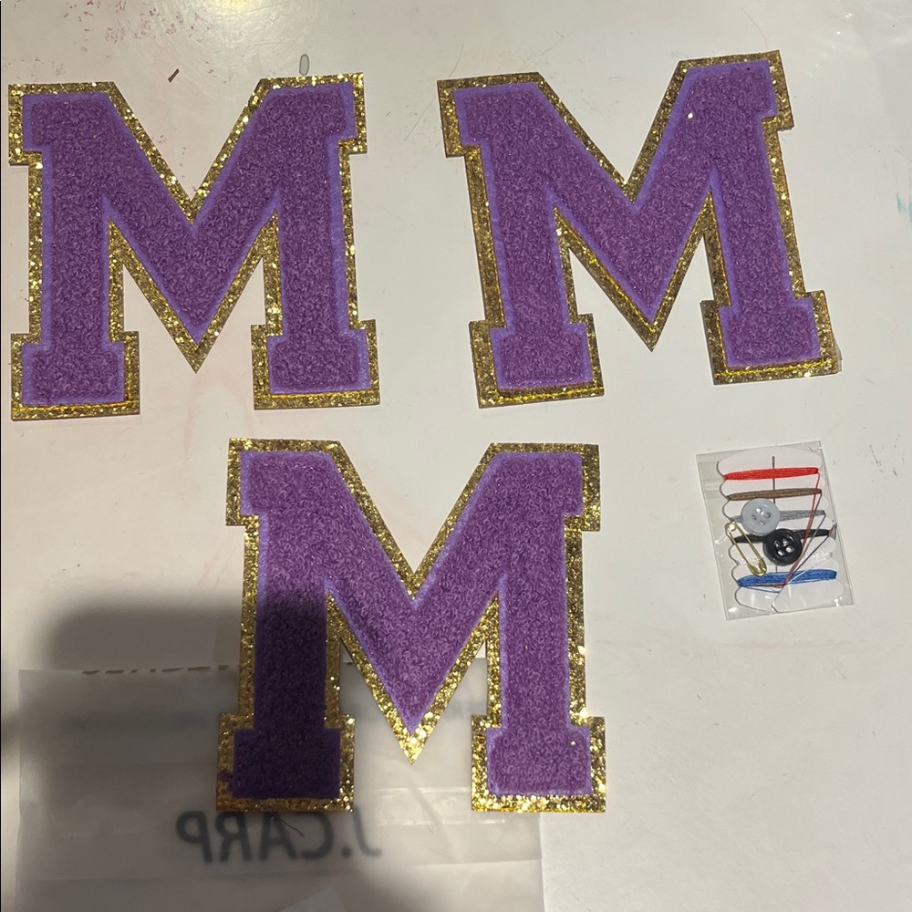 Purple Felt Letter M Patches with Gold Trim NEW